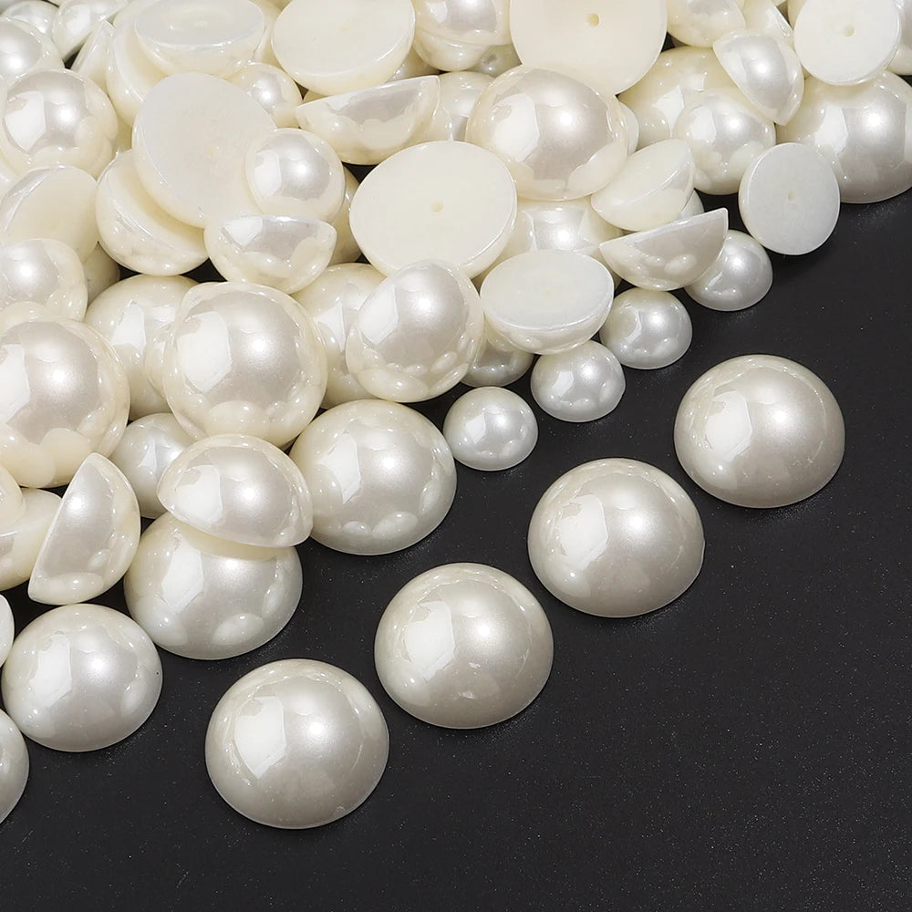 Beige Half Round No-Hole Imitation Pearl Beads 10-100pcs DIY Jewelry Craft Beads PLUSH