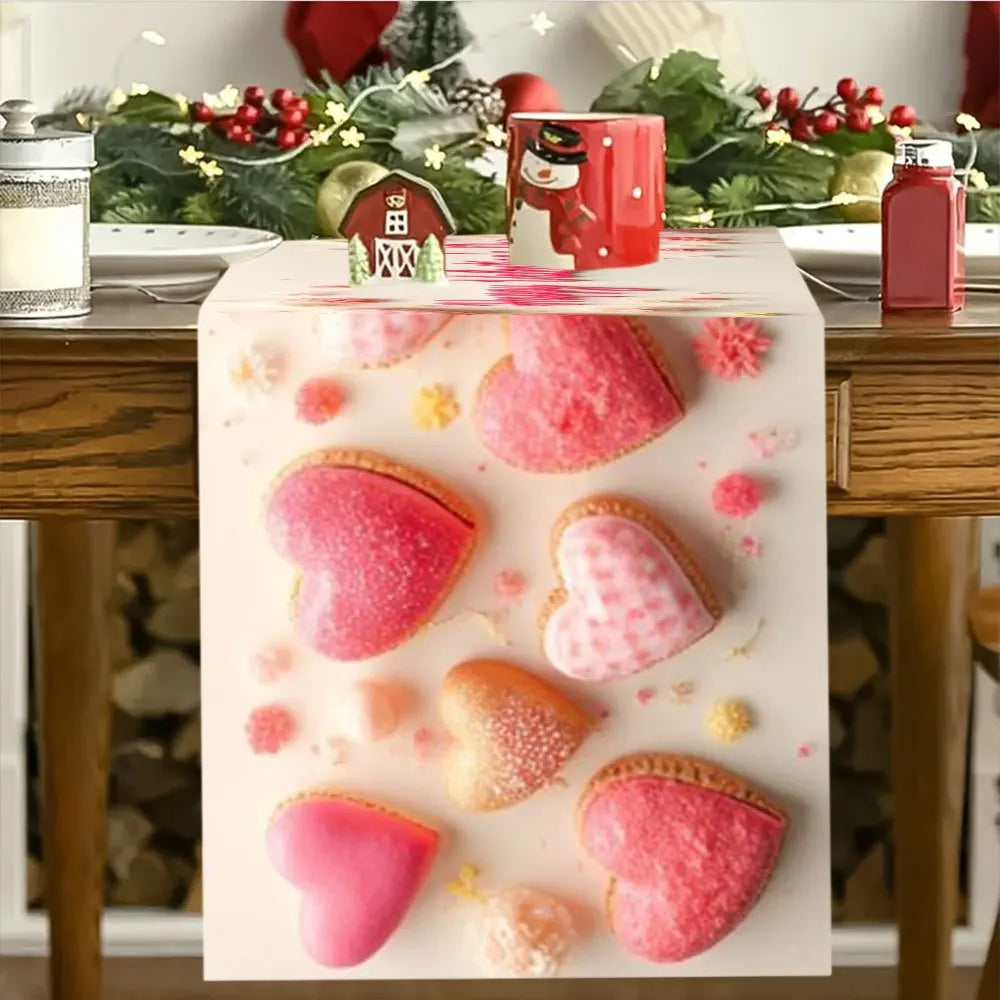 Valentine's Day Table Runner – Hearts & Flowers | 3 Sizes Decorative Table Runner PLUSH A 33X90Cm