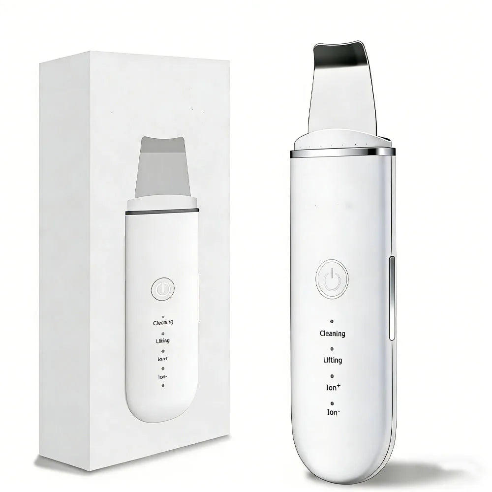 Ultrasonic Skin Scrubber Face Spatula – 4-Mode Facial Tool Facial Cleansing Device PLUSH White