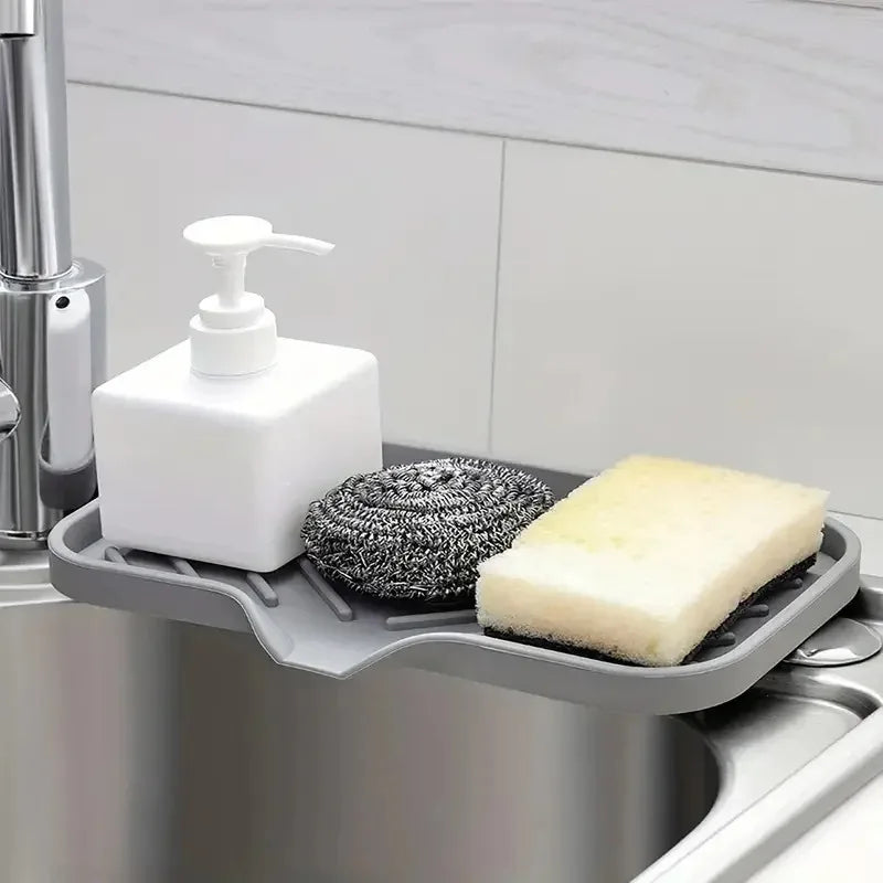 Silicone Sink Tray with Drain – Soap & Sponge Holder Sink Organizer Tray PLUSH