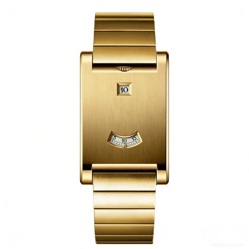 Retro Square Quartz Watch | Steel Band, Water Resistant, Unisex Square Quartz Watch PLUSH Gold - Steel Belt