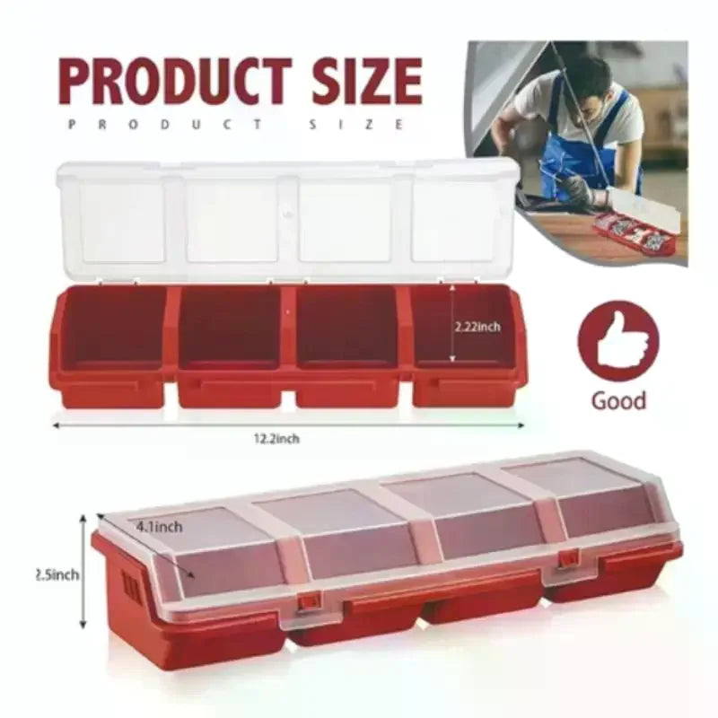 Plastic 4-Compartment Screw Organizer Box with Secure Lid Parts Storage Box PLUSH