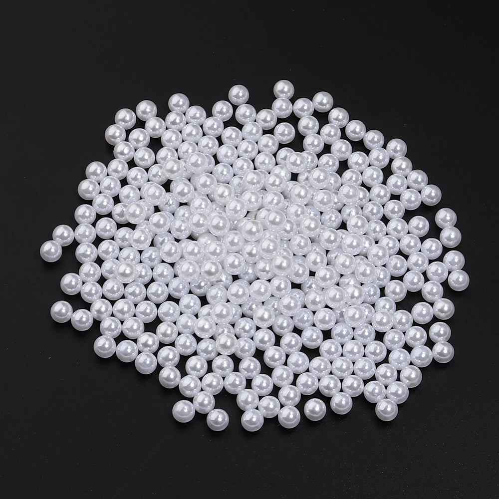 Vintage White ABS Pearl Beads No Hole – 10-1000pcs DIY Craft Loose Craft Beads PLUSH 5mm x 500pcs