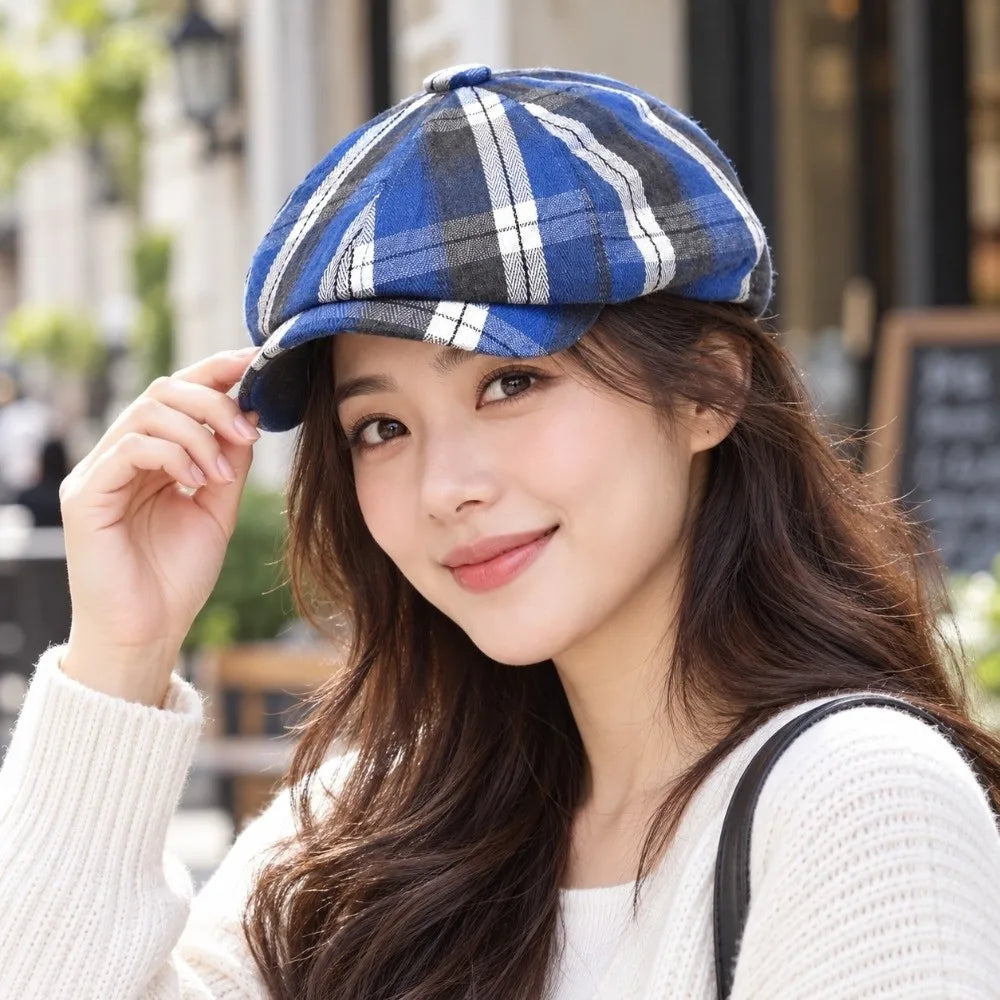 Women's Plaid Newsboy Beret Cap – Lightweight Octagonal Hat Newsboy Beret Cap PLUSH