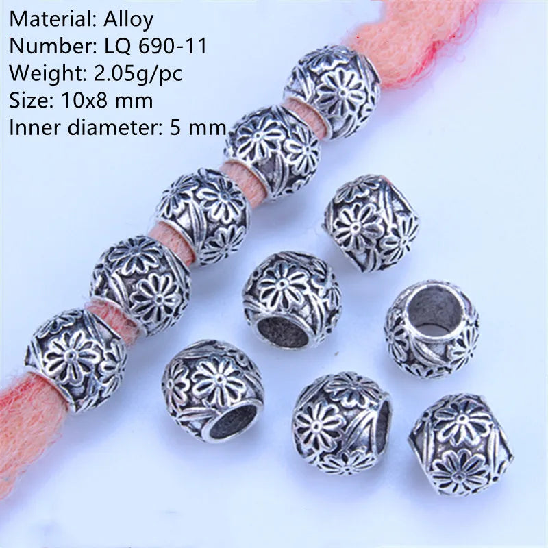 5pcs Silver Viking Dreadlock Hair Beads – Braid Cuffs & Clips Hair Bead Cuffs PLUSH 5pcs NO.53