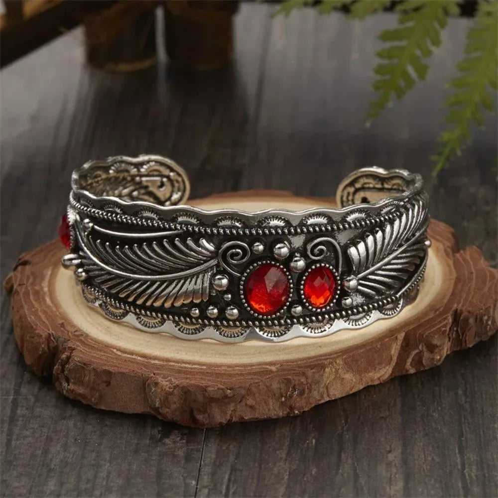Vintage Turquoise Feather Cuff Bangle – Adjustable Women's Bracelet Cuff Bangle Bracelet PLUSH Style 4