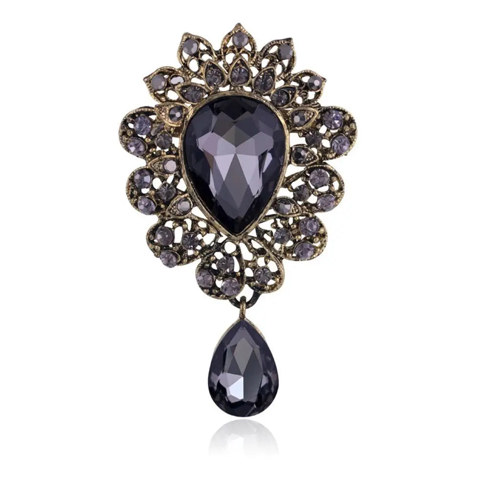Water Drop Rhinestone Brooch Pin – Elegant Crystal Corsage Brooch Pin PLUSH black