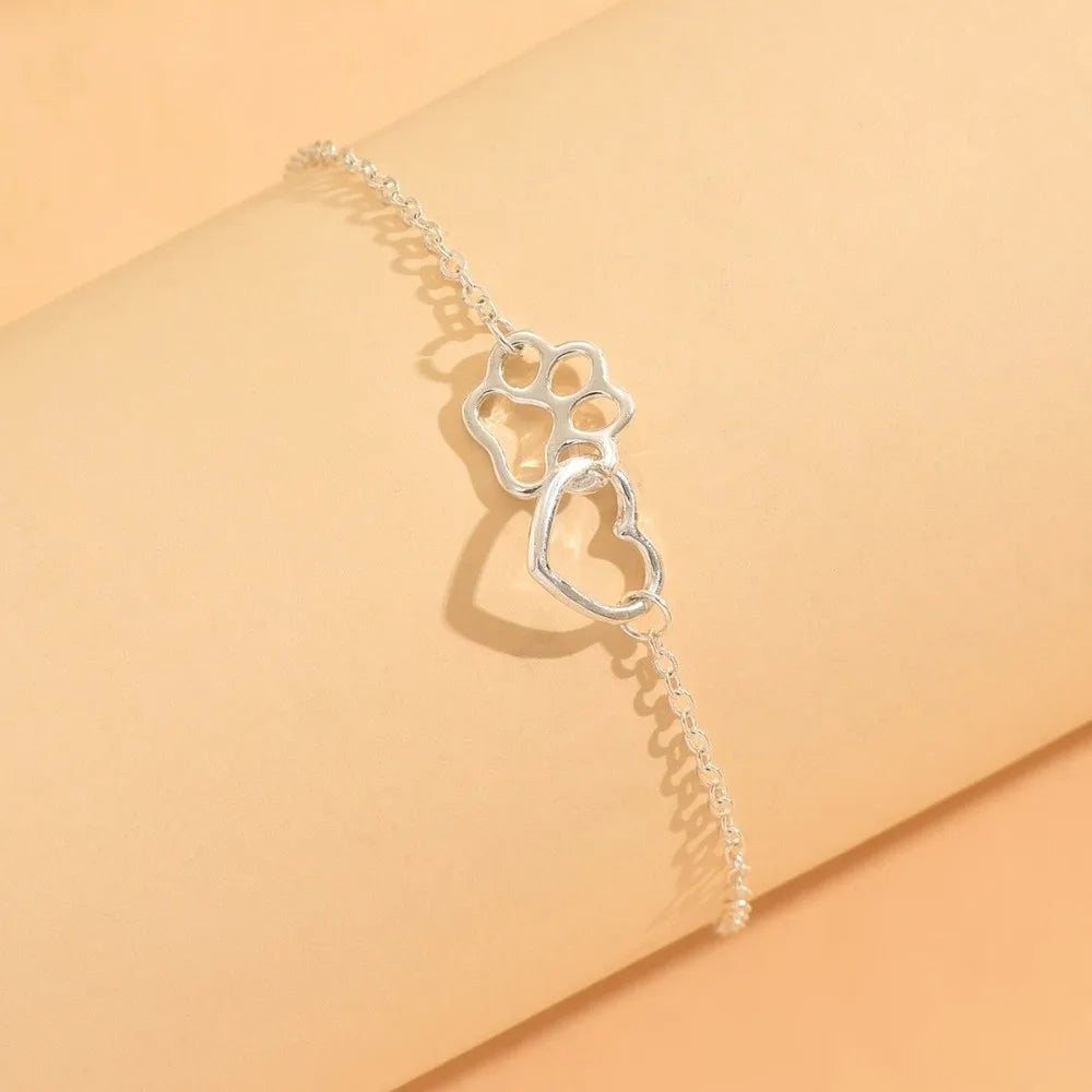 Dog Paw Love Bracelet – Gold & Silver Alloy Chain Charm Bracelet PLUSH