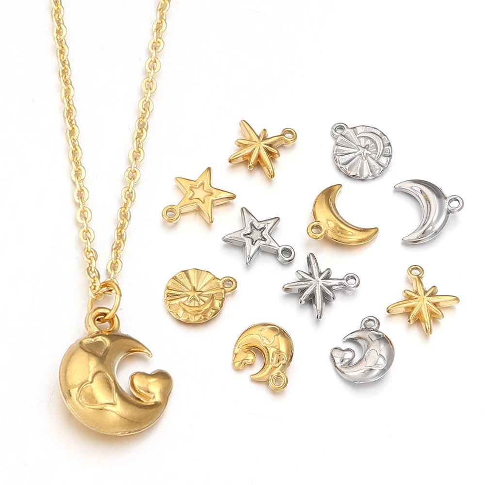5pcs Stainless Steel Sun Moon Star Charms – DIY Jewelry Jewelry Charms PLUSH