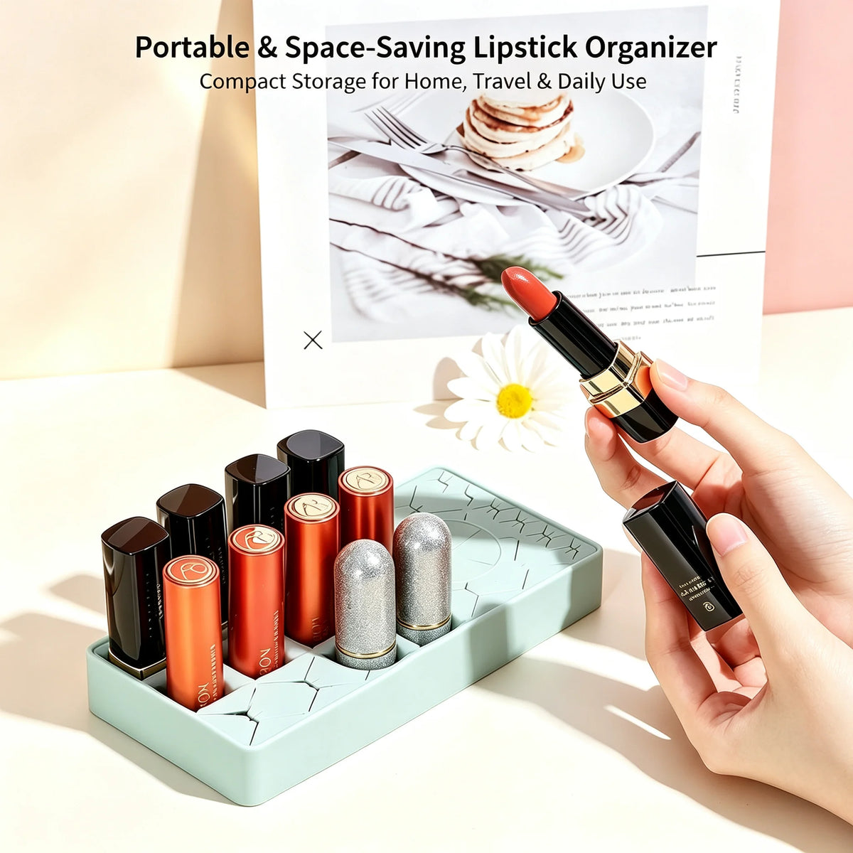 Silicone Lipstick Organizer – 23-Slot Makeup Storage Holder Makeup Organizer PLUSH