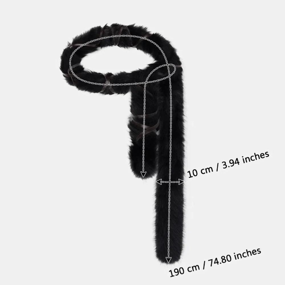 Y2K Faux Fur Sash Belt – Adjustable Hip-Hop Waistband Faux Fur Sash Belt PLUSH