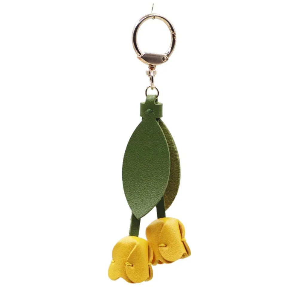 Tulip Bag Pendant PU Leather Floral Charm – Korean Style Bag Charm Pendant PLUSH Yellow Style 1