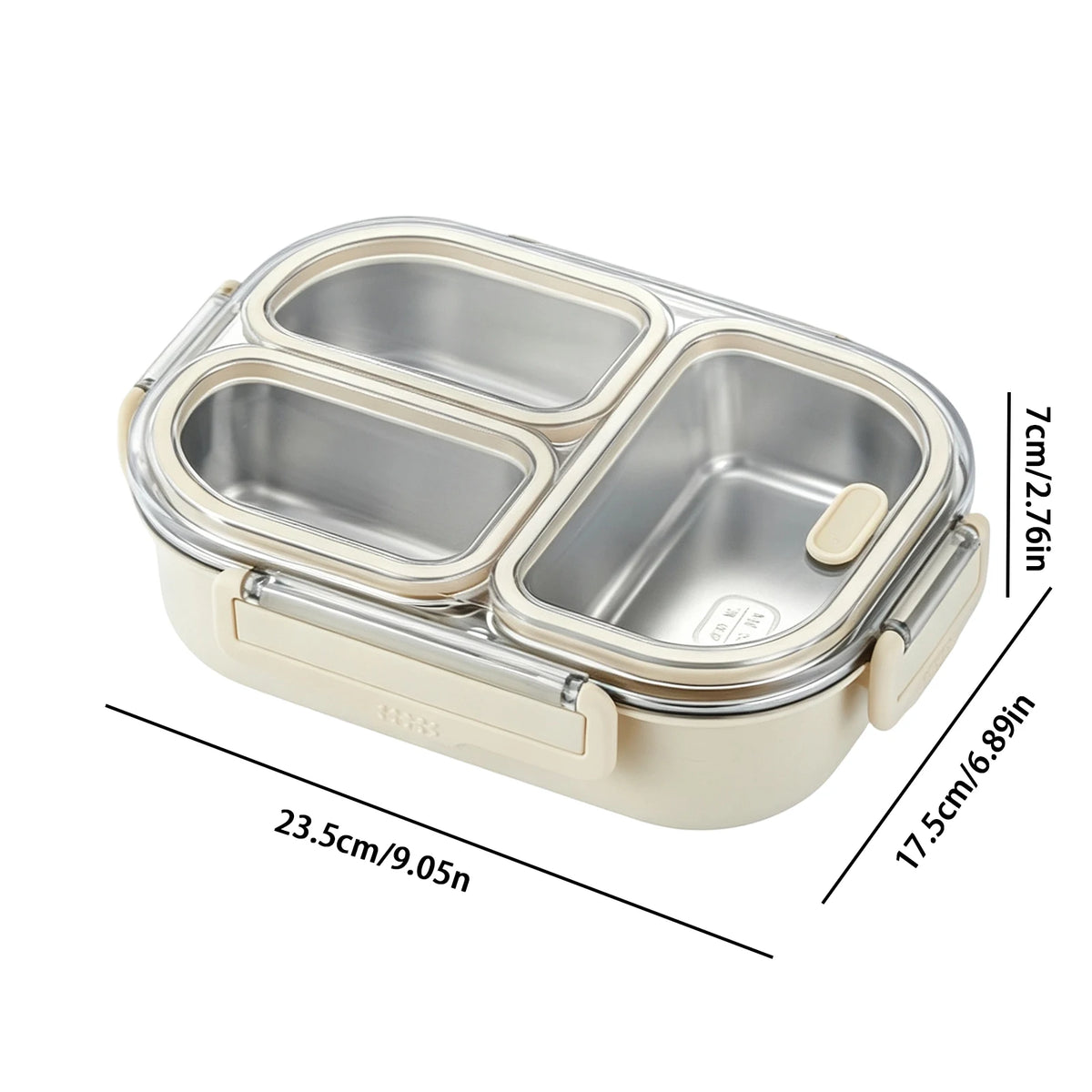 3-Grid Stainless Steel Bento Lunch Box – Leakproof Large Bento Lunch Box PLUSH White