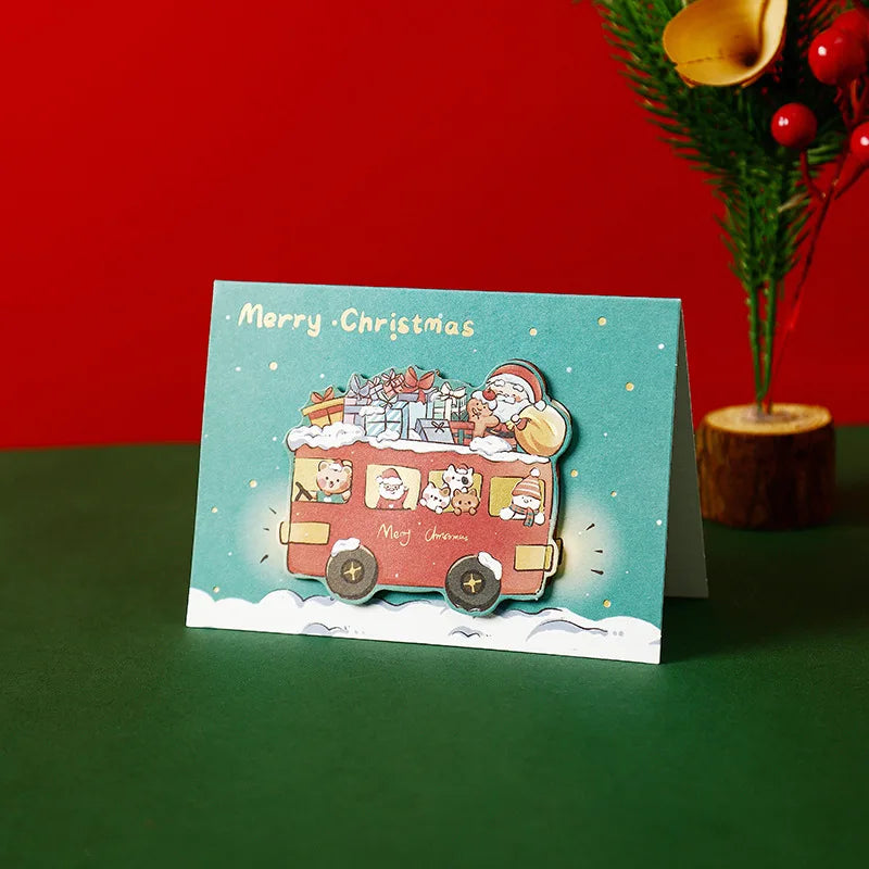 Santa Folding Christmas Greeting Cards – Xmas & New Year Wishes Christmas Greeting Cards PLUSH Green-1PCS