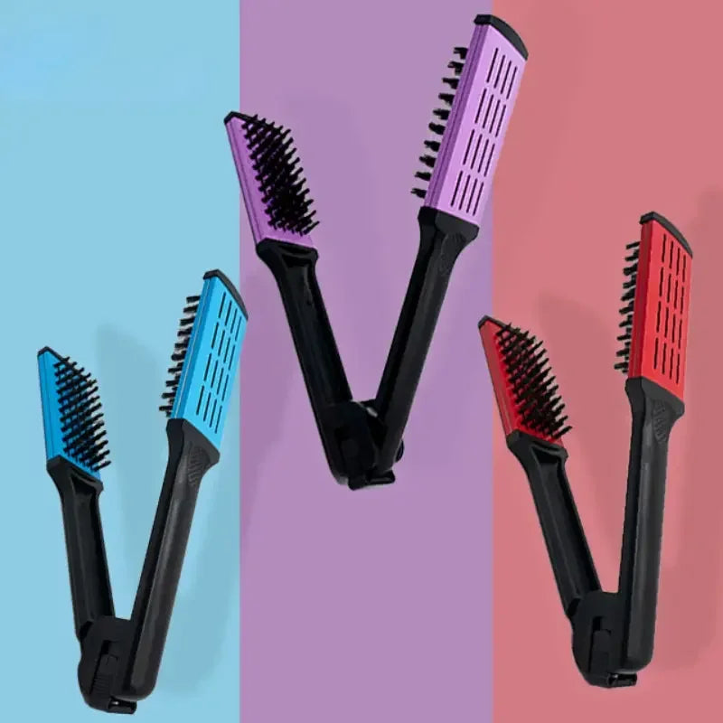 V-Shape Splint Hair Straightener Comb – Double Sided Brush Hair Styling Comb PLUSH