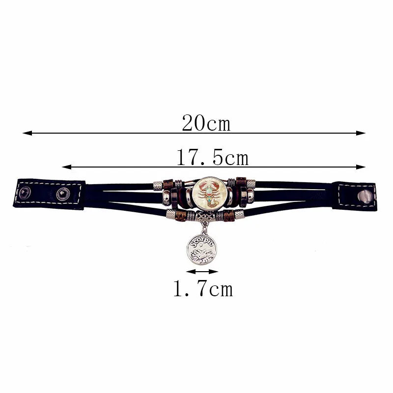 Glow Zodiac Constellation Leather Charm Bracelet – Unisex Charm Bracelet PLUSH