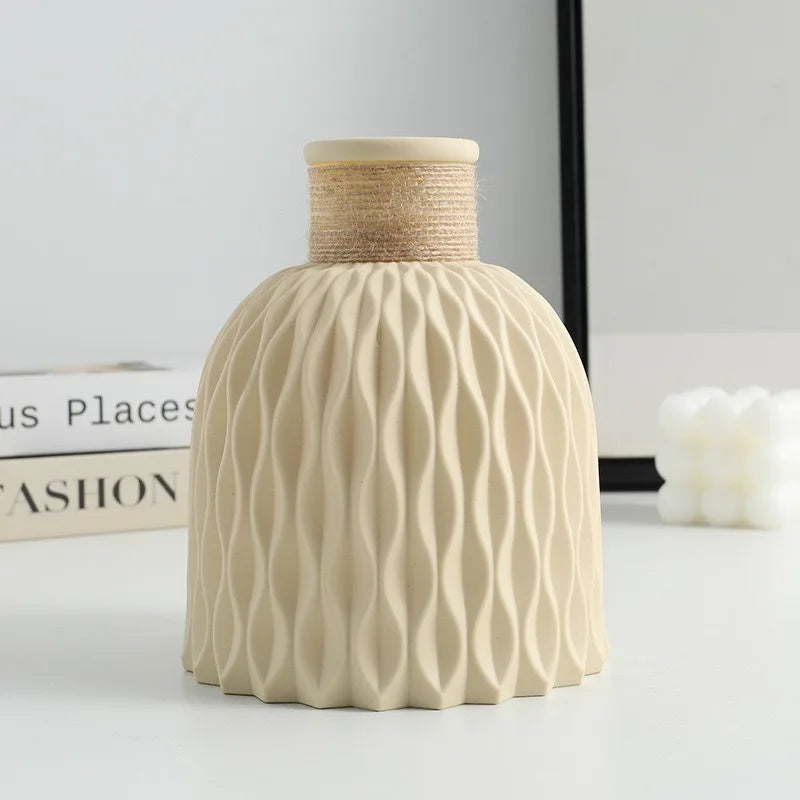 Pineapple Pattern Faux Ceramic Plastic Vase | Home Décor Decorative Vase PLUSH Beige