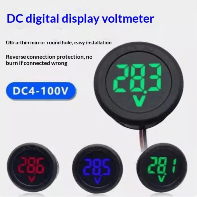 Round Digital DC Voltmeter 4-100V LED – Car Motorcycle Monitor Digital Voltmeter PLUSH