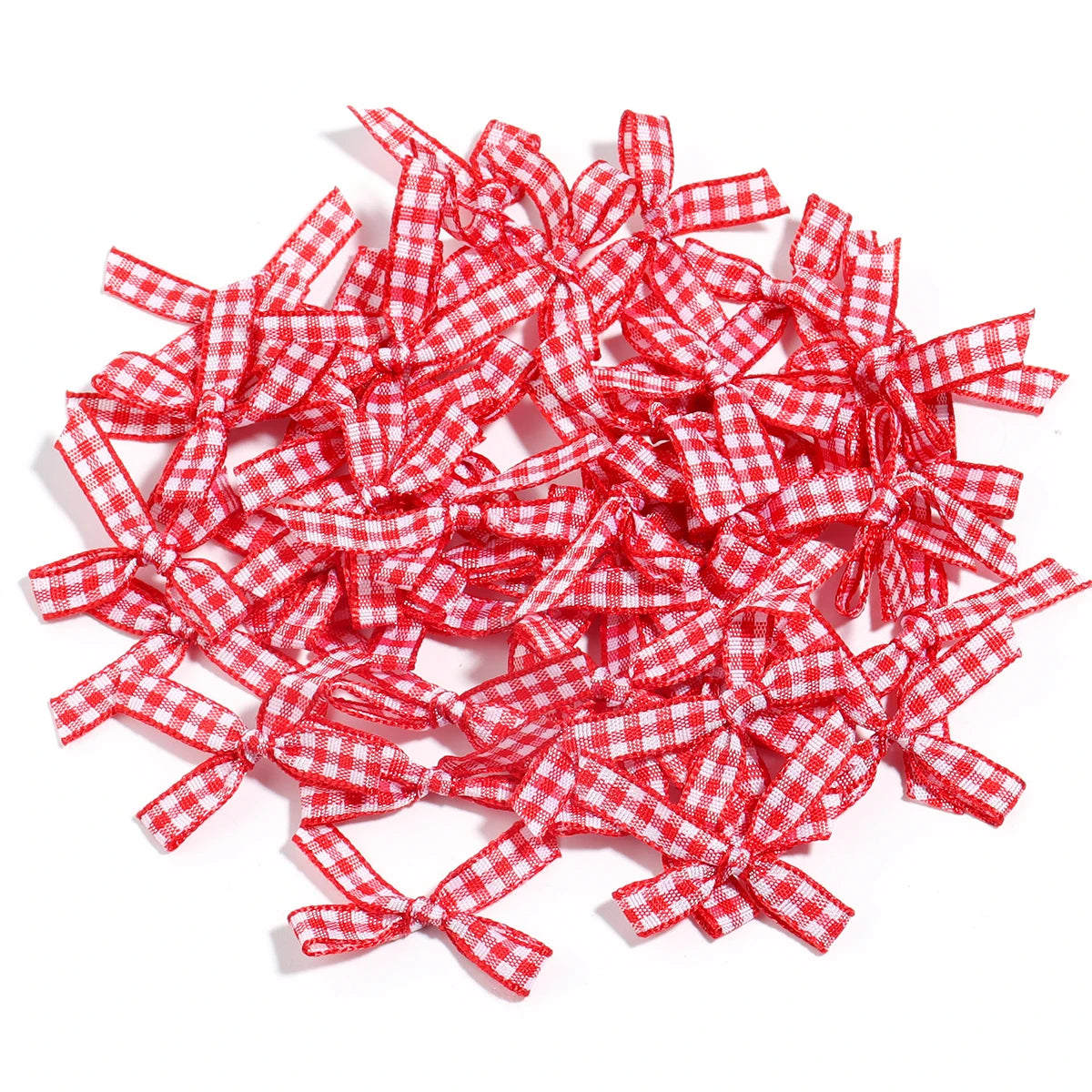 50pcs Scottish Checkered Ribbon Bows – DIY Jewelry & Crafts Ribbon Craft Bows PLUSH Red 4x2.5cm