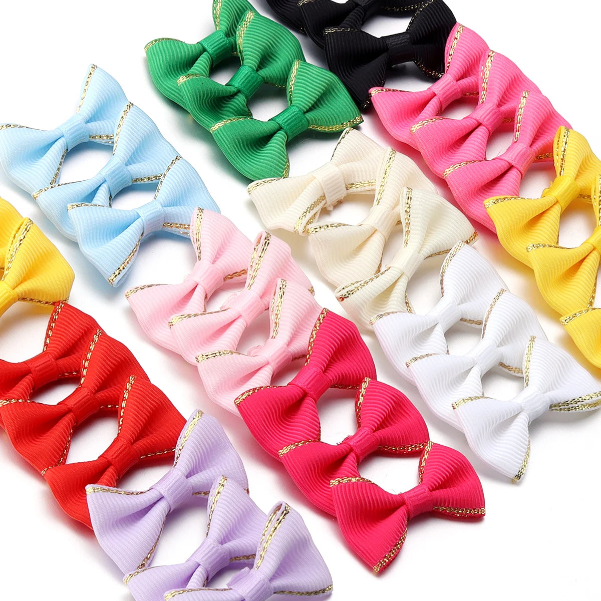 30pcs Satin Ribbon Bows 38x23mm – Colorful DIY Craft Decor Ribbon Bow Embellishments PLUSH