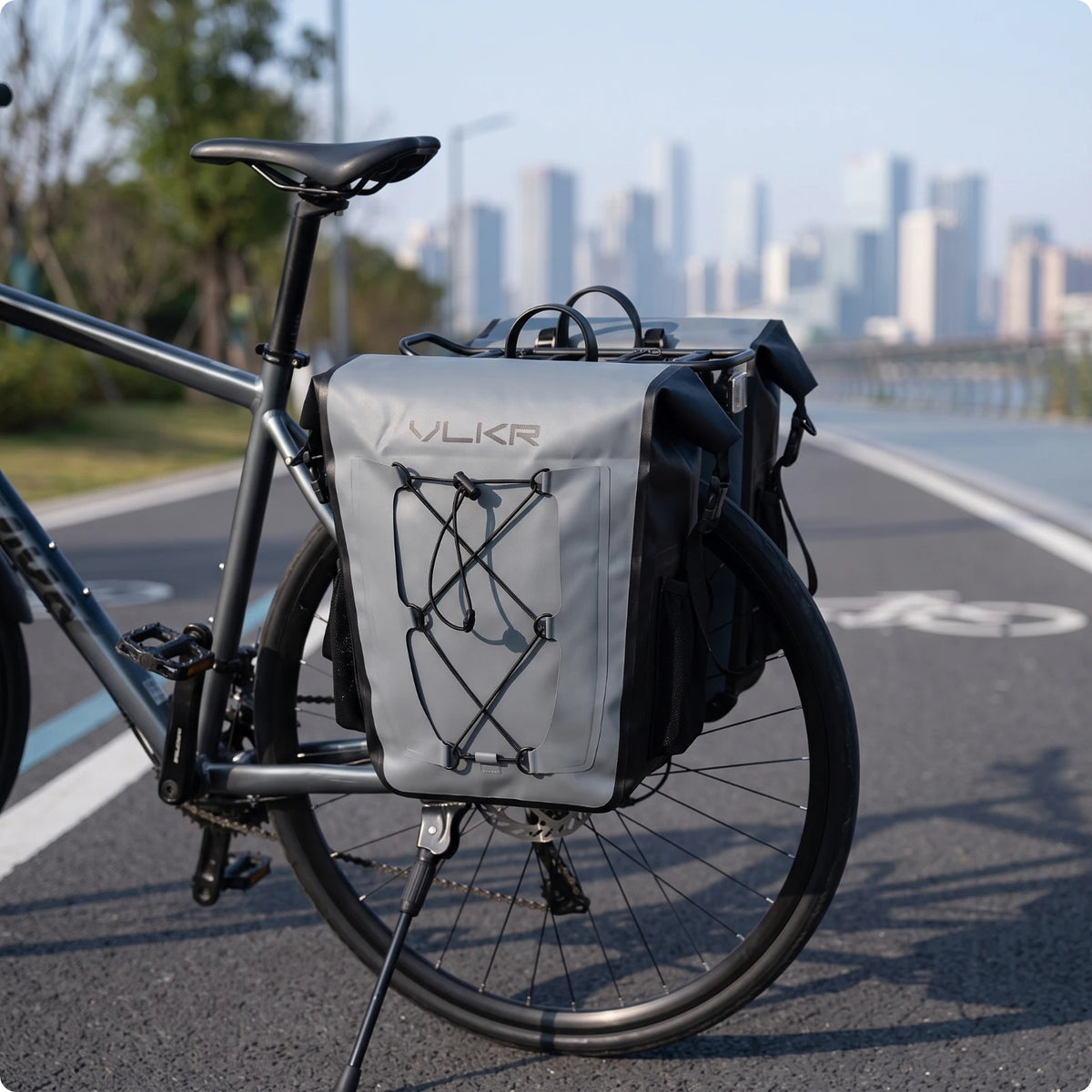 Waterproof Bike Pannier Bag with Side Pockets | Rear Rack Bike Pannier Bag PLUSH Gray