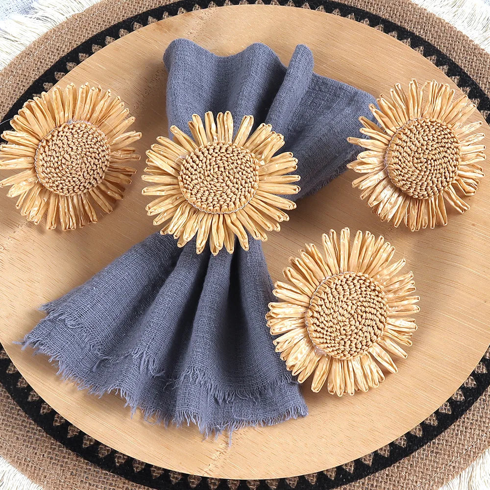 Raffia Sunflower Napkin Rings – Party & Banquet Table Decor Napkin Rings PLUSH