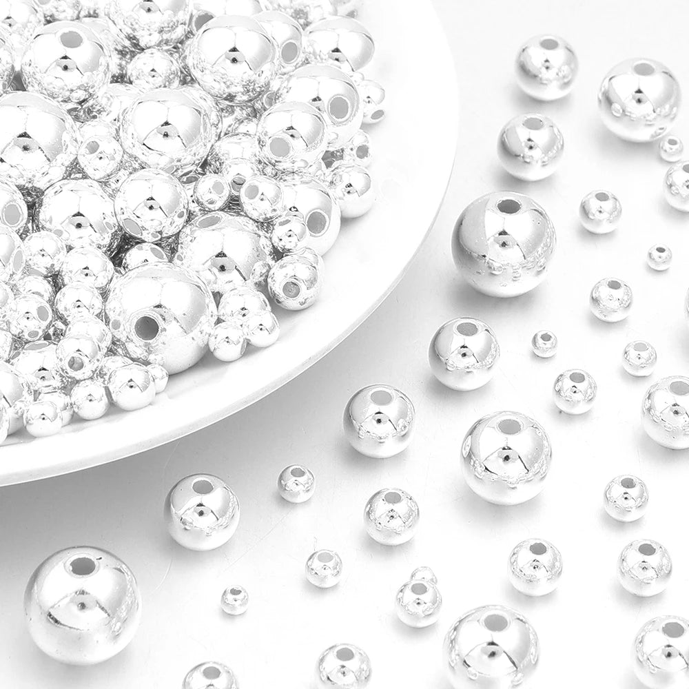 50-100pcs Silvering ABS Imitation Pearl Spacer Beads – DIY Jewelry Pearl Spacer Beads PLUSH