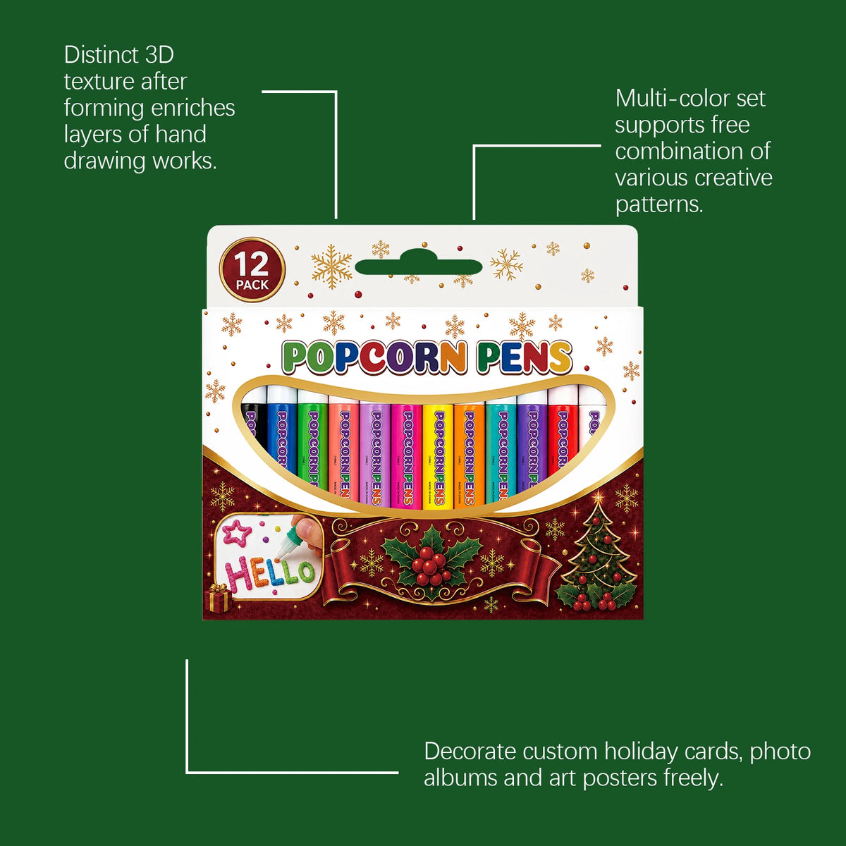 3D Magic Popcorn Pen Set – 12 Color Puff Foam Markers for Kids Kids Craft Marker Set PLUSH