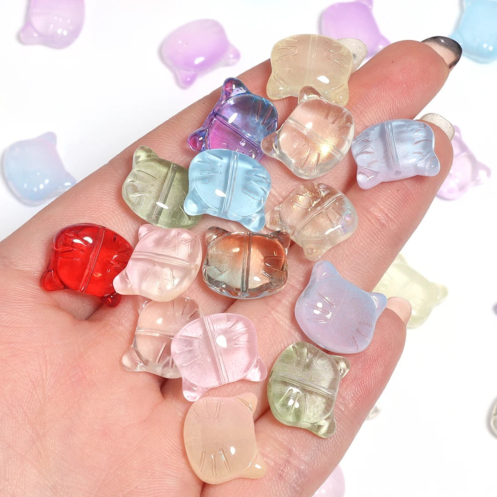 30pcs Glass Cat Head Beads 12x14mm Lampwork DIY Jewelry Lampwork Glass Beads PLUSH