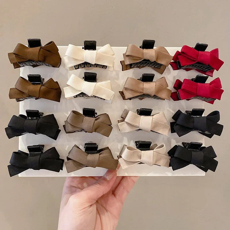 2Pcs Satin Bow Hair Claw Clips Black Red – Korean Style Bow Hair Clips PLUSH