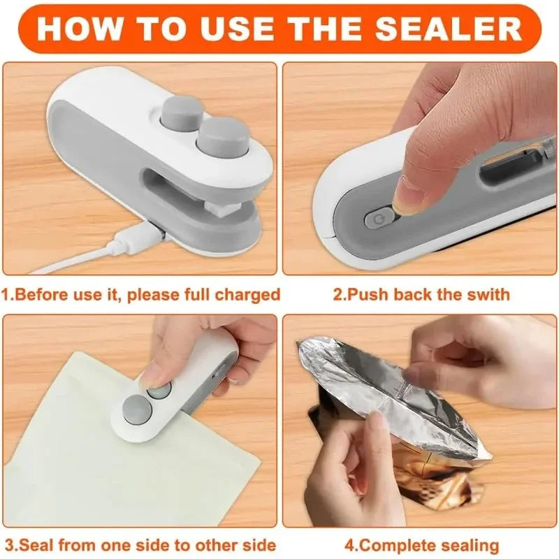 USB Rechargeable Mini Bag Sealer – Portable Heat Sealing Clip Bag Sealer Clip PLUSH