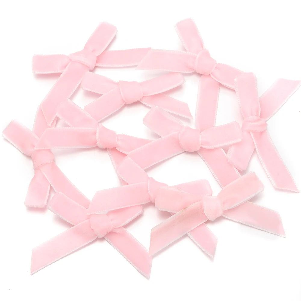 10pcs Velvet Flocking Bow Ribbons 1cm – DIY Hair & Gift Decor Velvet Bow Ribbons PLUSH pink