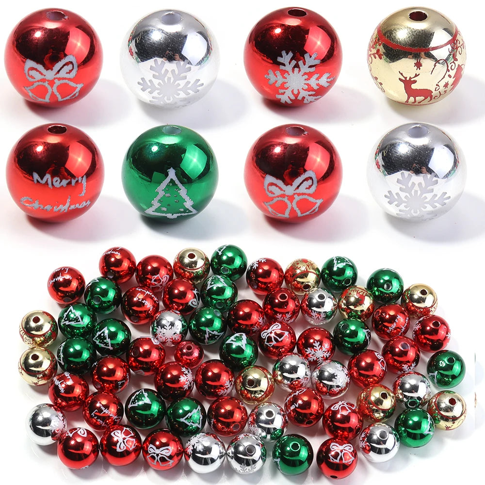 10pcs 16mm Christmas Acrylic Round Beads – Red & Green DIY Acrylic Spacer Beads PLUSH