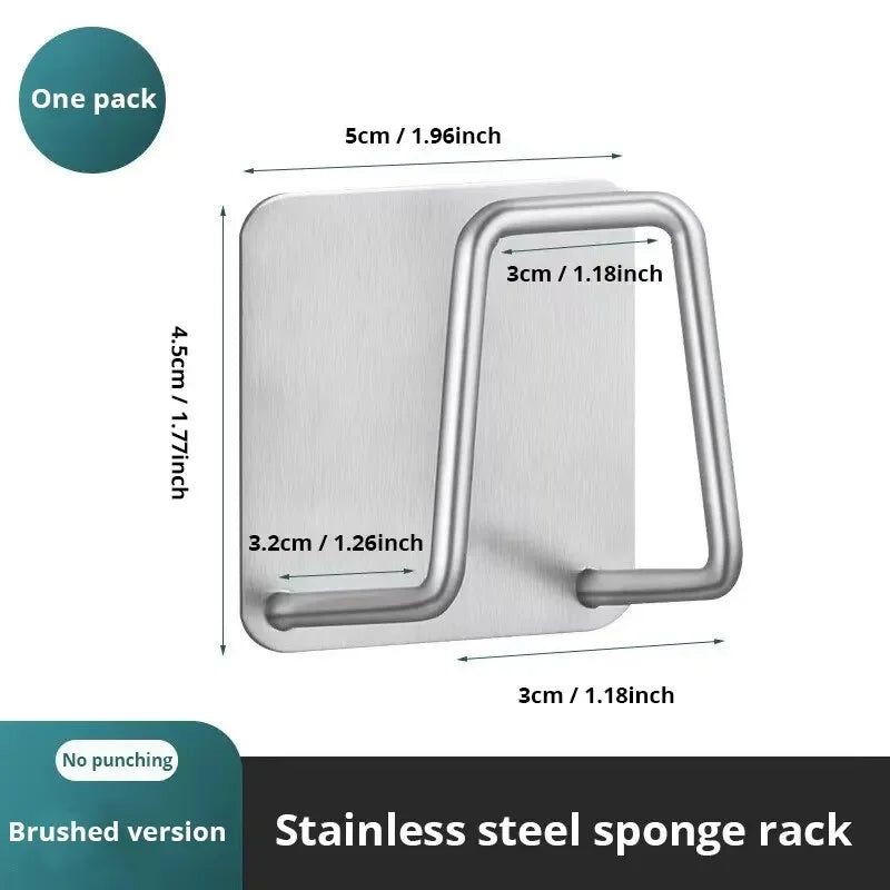 Stainless Steel Sink Sponge Holder Rack – Wall Mount Drainer Sink Sponge Holder PLUSH 1pc Brushed silver XL