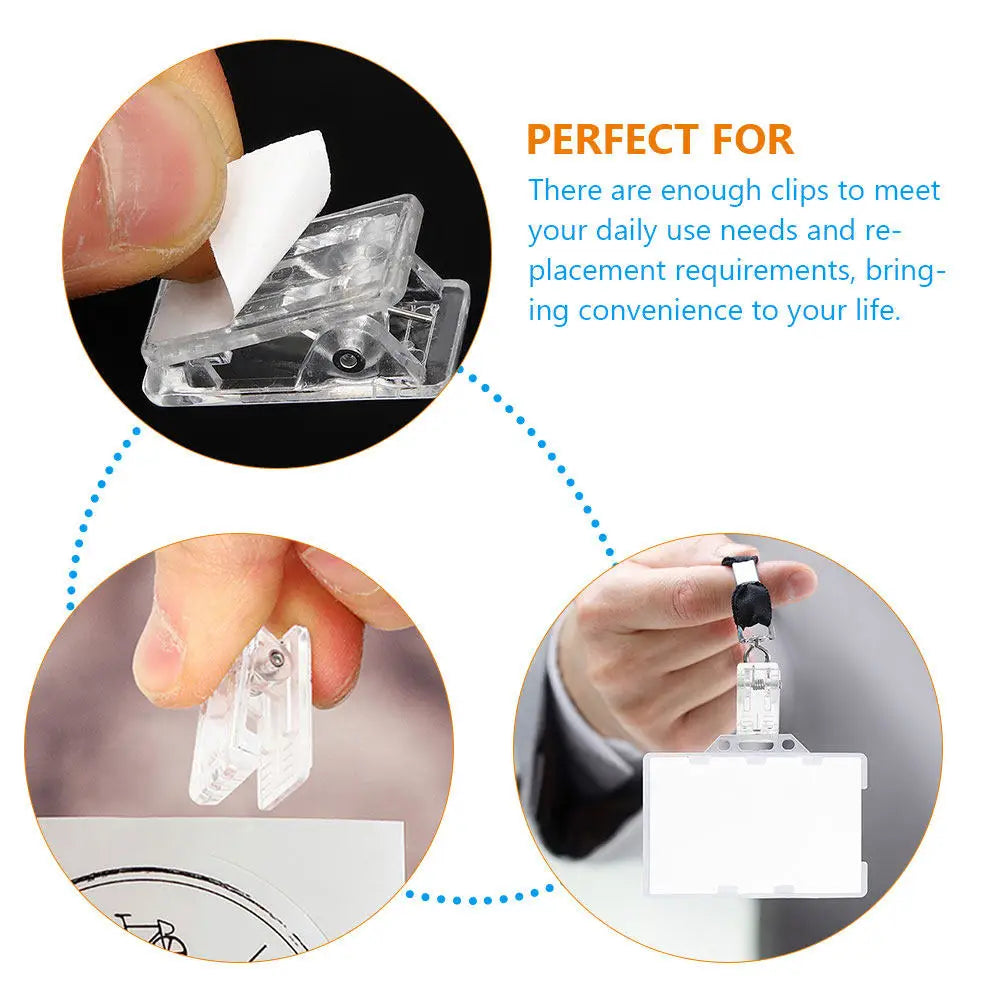 10pcs Adhesive Spring Badge Clips for ID Card & Name Tag Holders Badge Holder Clips PLUSH
