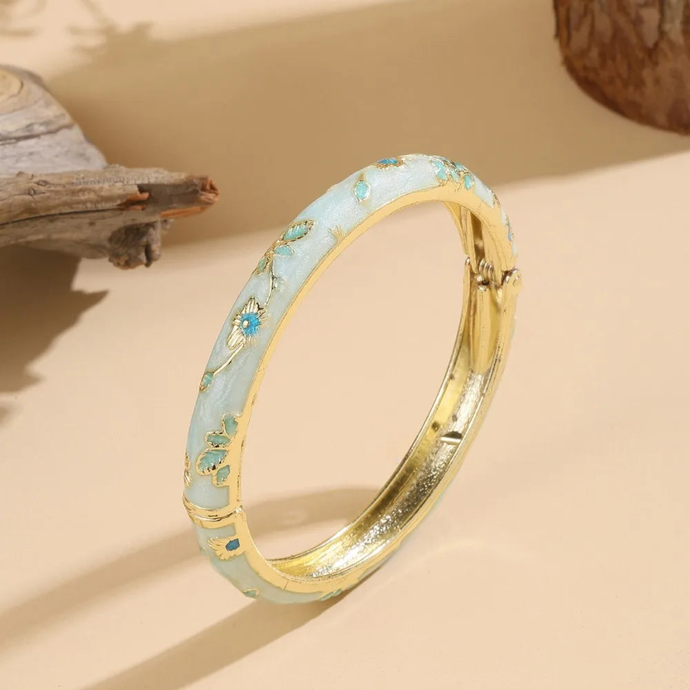 Flower Enamel Cloisonné Bangle – Vintage Filigree Bracelet Enamel Bangle PLUSH Blue