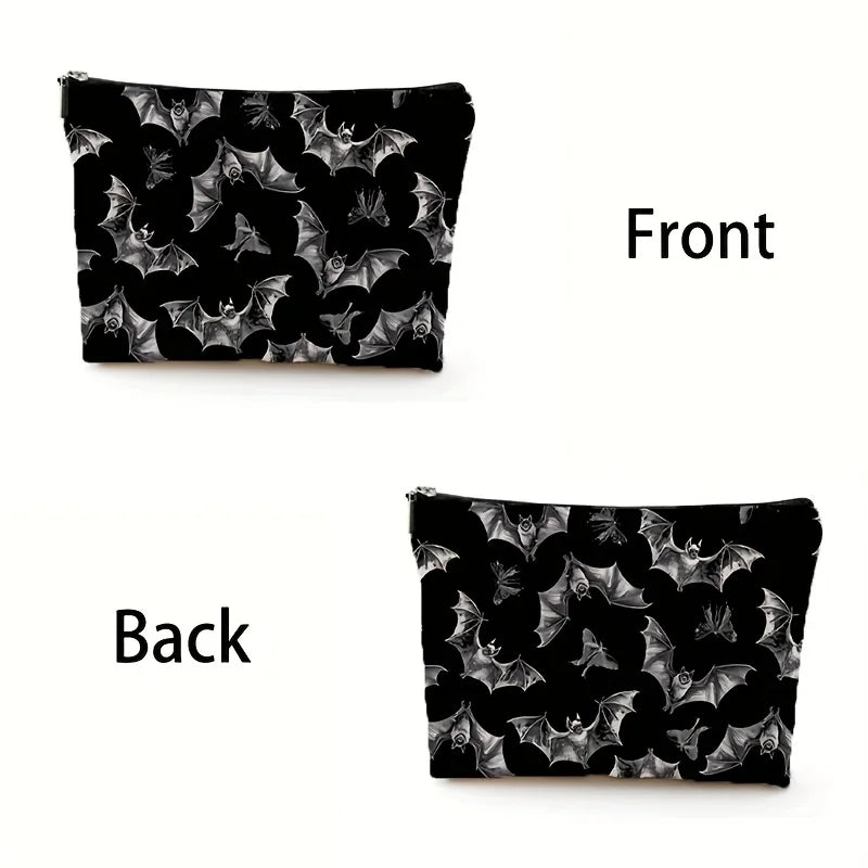 Halloween Bat Print Makeup Bag – Large Travel Zipper Pouch Cosmetic Makeup Bag PLUSH