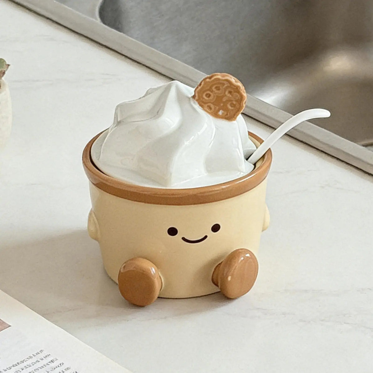 Cartoon Ceramic Condiment Jar with Lid & Spoon | Kitchen Storage Ceramic Condiment Jar PLUSH