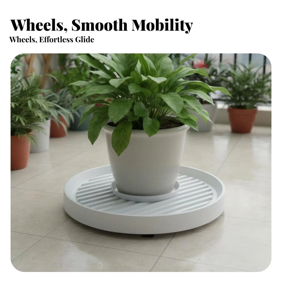 Rolling Plant Stand on Wheels with Brakes – Heavy Pot Tray Rolling Plant Stand PLUSH