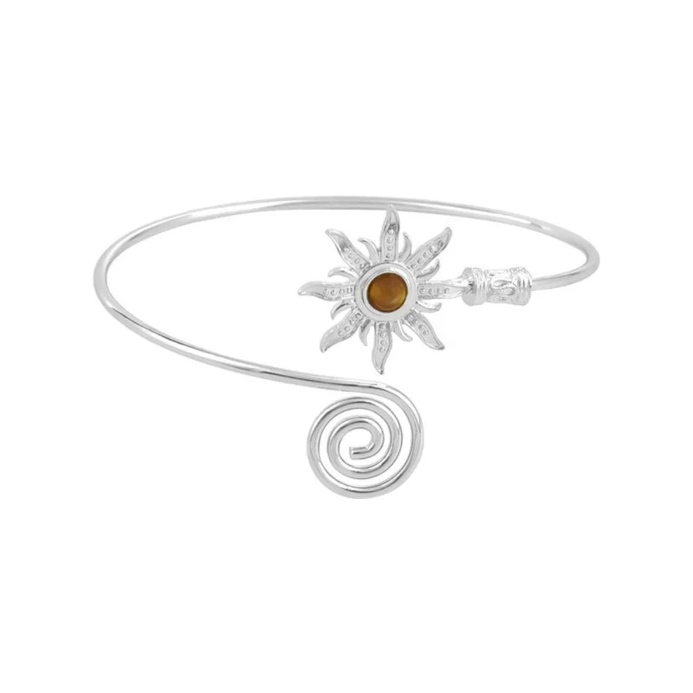 Bohemian Turquoise Sun Wide Open Arm Cuff Bracelet Women Arm Cuff Bracelet PLUSH Style B Silver