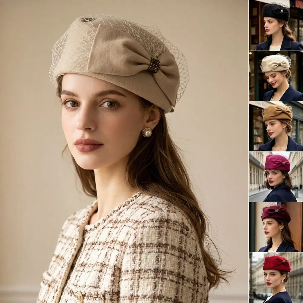 Vintage French Bow Pillbox Hat – Rhinestone Fedora for Women Pillbox Fedora Hat PLUSH