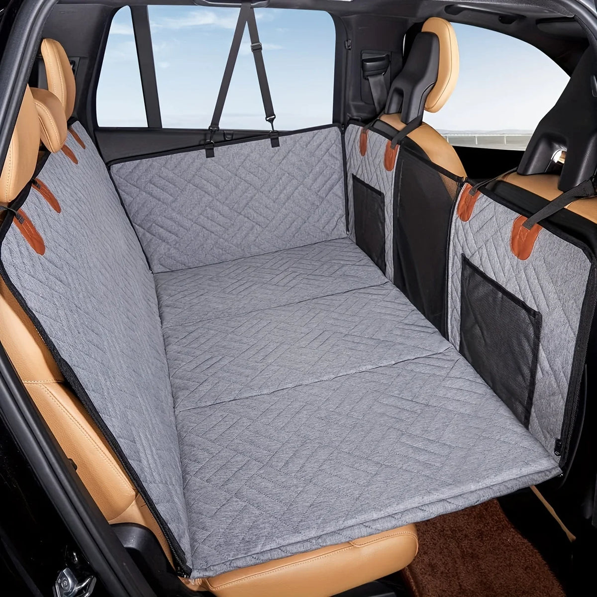 Gray Waterproof Dog Car Seat Hammock Cover – Heavy Duty Pet Car Seat Cover PLUSH Gray