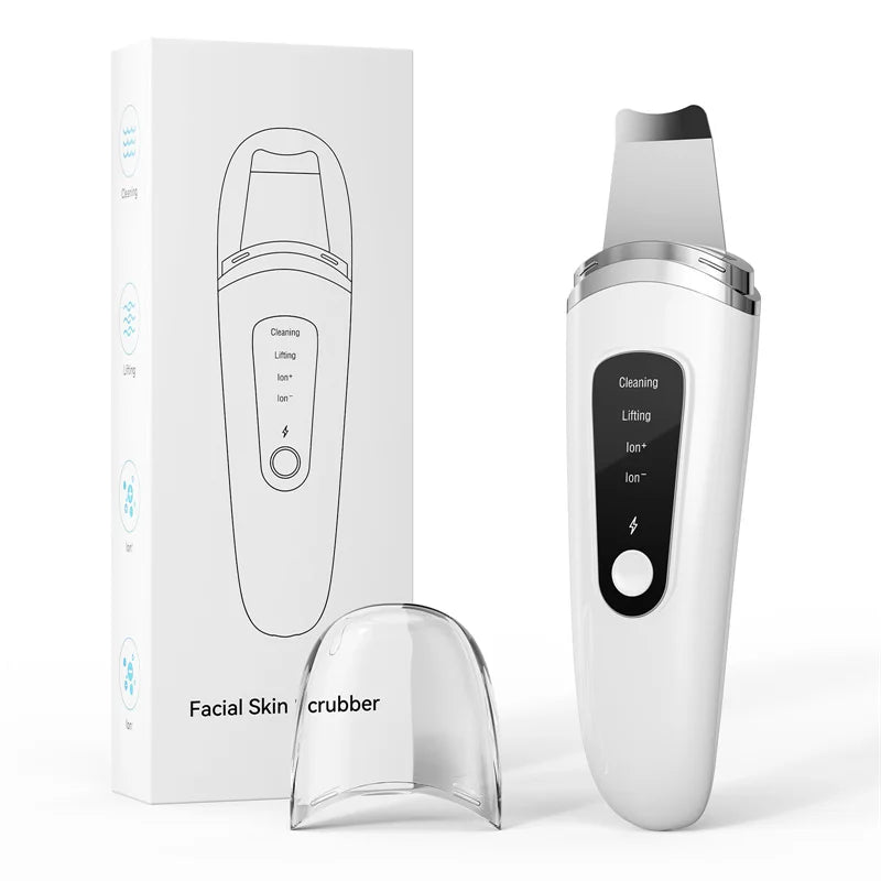 Ultrasonic Skin Scrubber Face Spatula – Pore & Blackhead Cleaner Facial Cleansing Device PLUSH WHITE