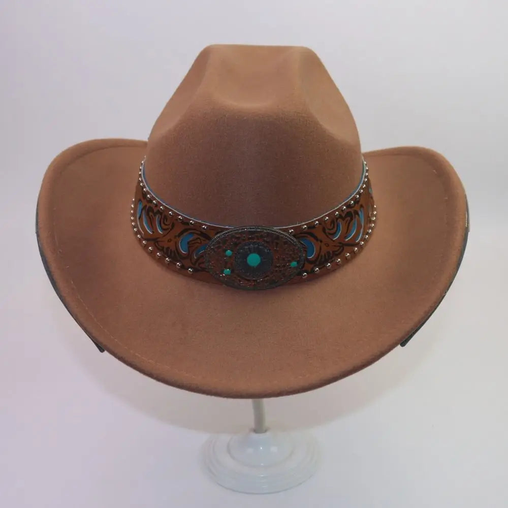 Western Cowboy Hat Turquoise Decor Wide Brim Cowgirl Fedora Western Cowgirl Hat PLUSH