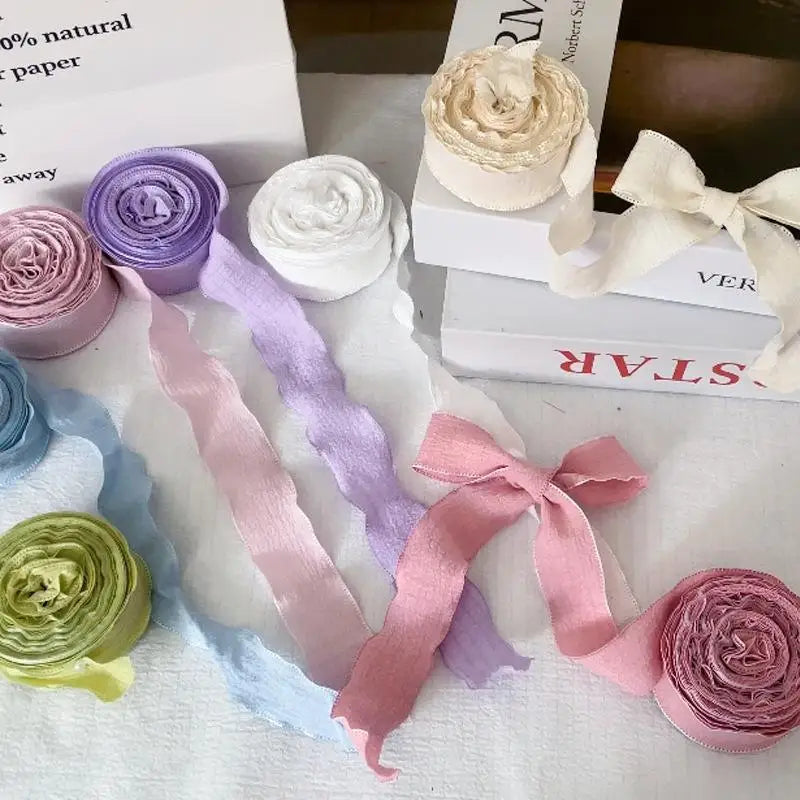 10 Yards Fishtail Wave Edge Pleated Chiffon Ribbon 2.5cm Craft Ribbon PLUSH