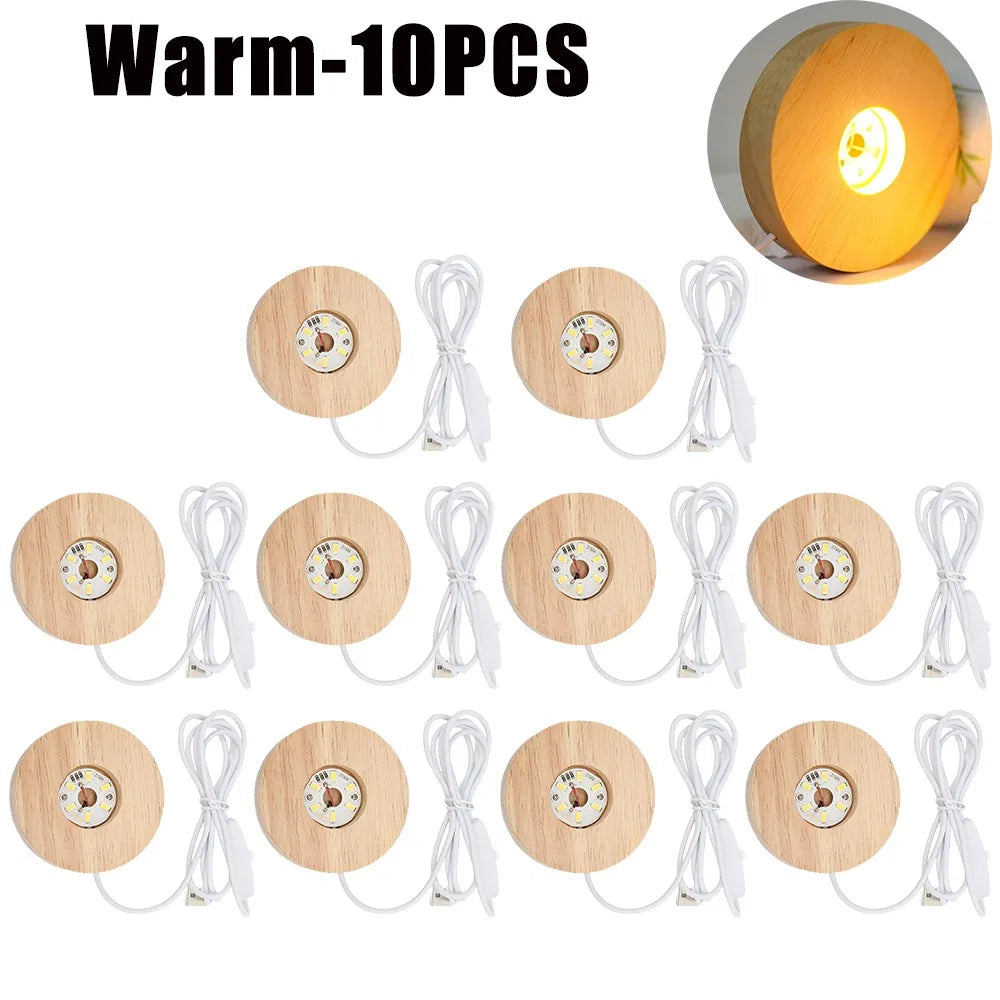 Wooden LED USB Night Light Display Stand – Desk Lamp Base LED Display Lamp Base PLUSH Warm-10PCS 65X12mm