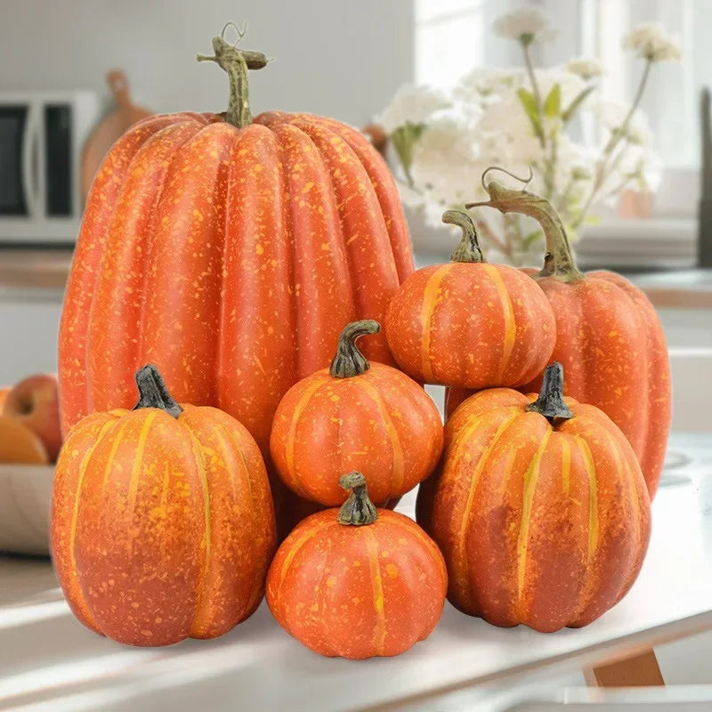 7-Piece Artificial White & Yellow Pumpkin Decor Set | Fall Halloween Artificial Pumpkin Decor PLUSH