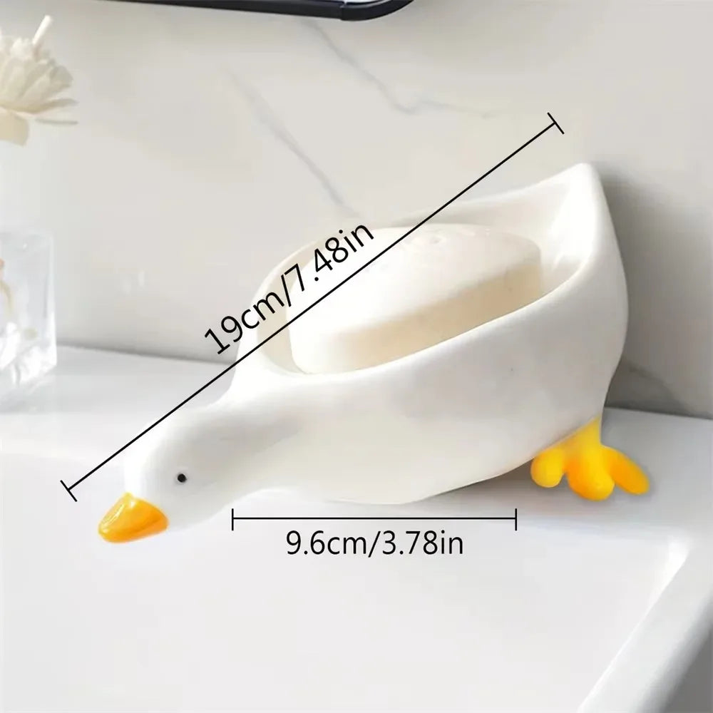 Duck-Shaped Self-Draining Soap Tray – Bathroom Soap Holder Soap Dish Tray PLUSH
