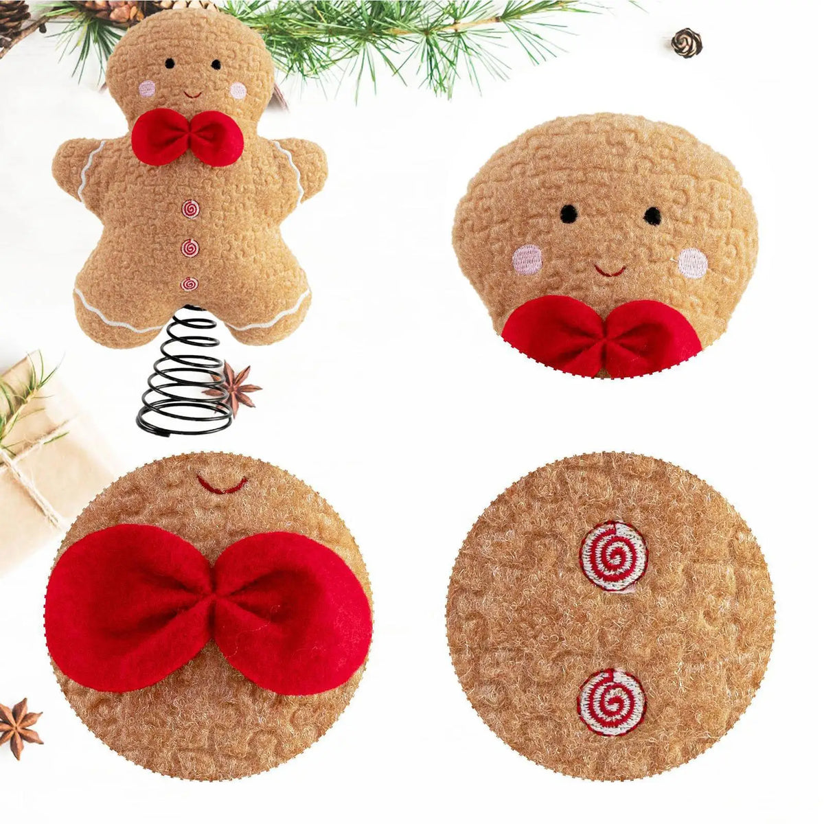 Plush Gingerbread Man Christmas Tree Topper | 12" Holiday Christmas Tree Topper PLUSH
