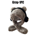 Women's Bear Ear Hat & Scarf Set – Fleece Lined Winter Hood Winter Hat Scarf Set PLUSH Gray-1PC